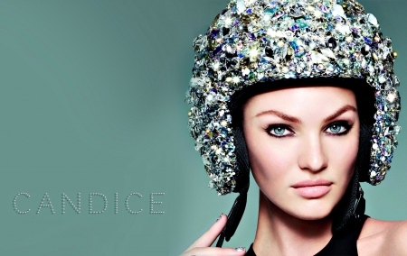 Candice Swanepoel - hat, girl, beauty, black, green, woman, glitter, model, Candice Swanepoel, casque, blue eyes