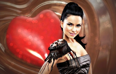 Inna - woman, heart, music, singer, black, edward aninaru, glitter, brown, romania, inna, chocolate, artist, girl, red, by cehenot, sweet, photo