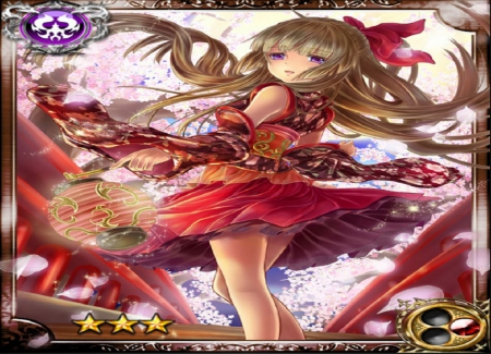 Demon Ayano - girl, lantern, game, card, oriental, kimono, cg, demon