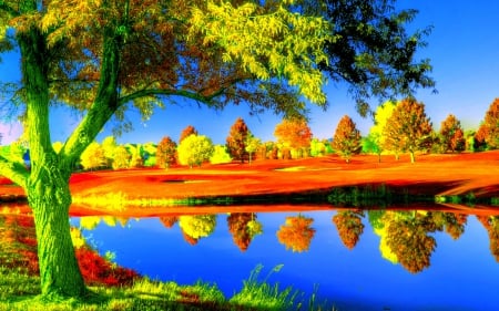 AUTUMN PARK - lake, autumn, park, tree, colors