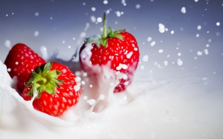 Milk And Strawberries - sweet, strawberries, milk, fruit