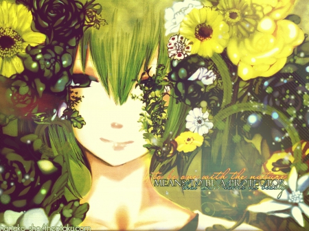 Hatsune Miku - black roses, flowers, lovely, vocaloid, anime, green hair, yellow flowers, hatsune miku