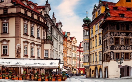 lovely hotel restaurant in old prague - street, restaurant, city, architecture, hotel