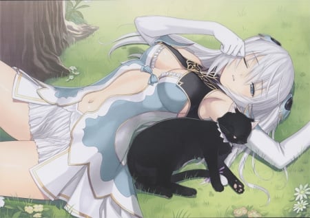 Altina - altina, neko, cat, girl, long hair, tony taka, shining, white, sleep, game, pretty, anime