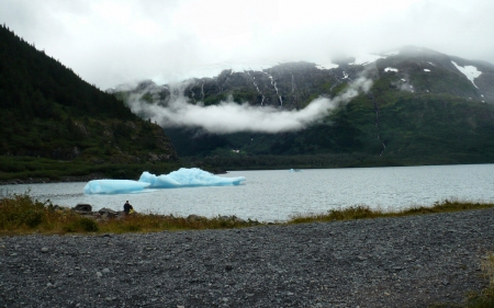 Waterfalls and Iceberg 1 - waterfalls, scenery, Alaska, USA, photography, Chugach National Forest, landscape, photo, iceberg, wide screen, nature