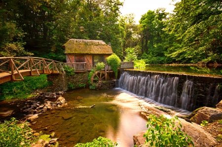 Gomez Mill House, Marlboro, New-York - nature, trees, forest, house, pond, waterfall, bridge