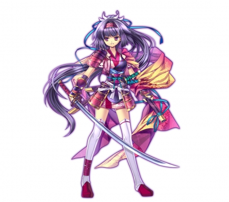 Warrior - pretty, anime, female, warrior, long hair, armor, plain, katana, nice, purple hair, anime girl, beautiful, hot, girl, sword, simple, weapomn, beauty, lovely, sweet, blade, white, cute, sexy