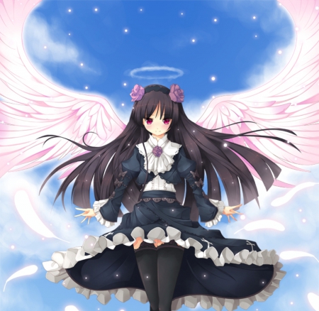 Angel - nice, female, hot, angel, wings, anime girl, pretty, anime, feather, cute, sexy, girl, long hair, gown, lovely, wing, sweet, dress