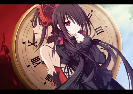 Tokisaki Kurumi - pretty, anime, female, dress, clock, long hair, emotional, lolita, nice, loli, gown, anime girl, serious, beautiful, hot, girl, beauty, lovely, sweet, double, tokisaki kurumi, sinister, dual, cute, sexy, date a live