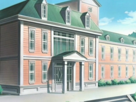 St. Lulim's Academy - pretty, anime, scenery, window, scene, pillar, home, strawberry panic, door, nice, sky, house, beautiful, scenic, beauty, lovely, sweet, cloud, building