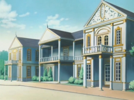 St. Spica's Academy - pretty, anime, scenery, window, scene, pillar, home, strawberry panic, door, nice, sky, house, beautiful, scenic, beauty, lovely, sweet, cloud, lovvely, building