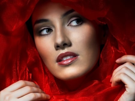 Pretty face - pretty, woman, model, face, red hood