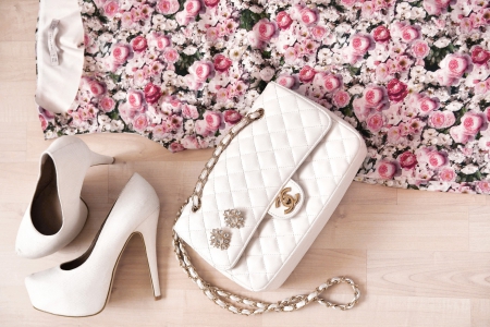 * - white, roses, femininity, bag, dress, shoes, for girl