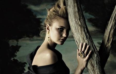 Caroline Trentini - caroline trentini, black, model, blonde, dark, girl, night, tree, woman, green