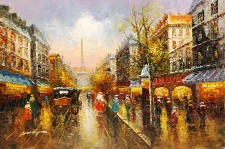 Town Life - painting, paris, town, life