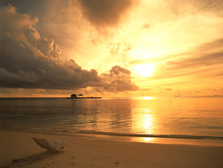 Sunset in beach - beach, nature, water, sunset