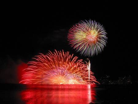 Lights in the night sky - celebrate, new year, sky, harbour, night, fireworks