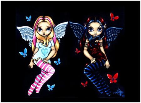 Nice and Naughty - angels, nice, butterflies, naughty