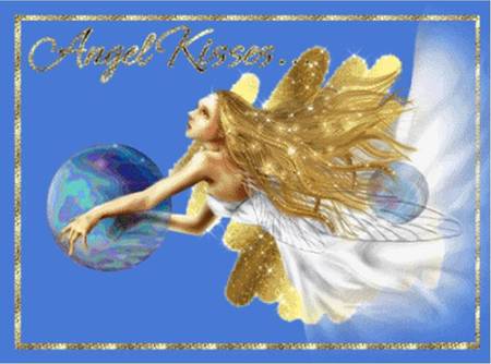 Angel Kisses - gold frame, angel, words, world