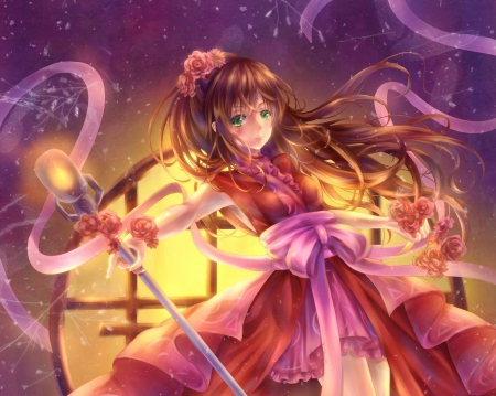 Pink Magician - pretty, gown, anime, anime girl, female, hot, dress, girl, lovely, long hair, sweet, cute, ribbon, nice, sexy