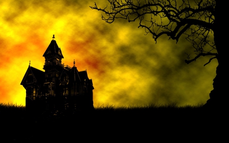 Halloween mansion - mansion, halloween, sky, spooky