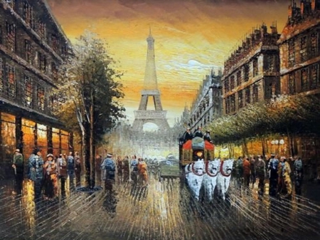 Paris - city, painting, paris, town