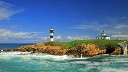 lighthouse on a wonderful island in spain - lighthouse, island, shore, sea, rocks