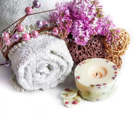 SPA - candle, beauty, femininity, spa, relax, flowers