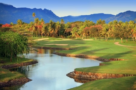 Golf Course Fiji - lush, golf, serene, islands, paradise, tropical, mountains, exotic, polynesia, view, course, island, green, fiji, south pacific