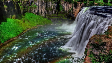 Falling Creek - trees, forest, cliff, river, water, bubbling