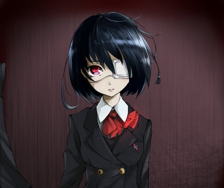 Misaki Mei - anime, female, Misaki, gloomy, emotional, short hair, gloom, Mei, hd, anime girl, Misaki Mei, serious, hot, girl, red eyes, another, sinister, black hair, cute, sexy