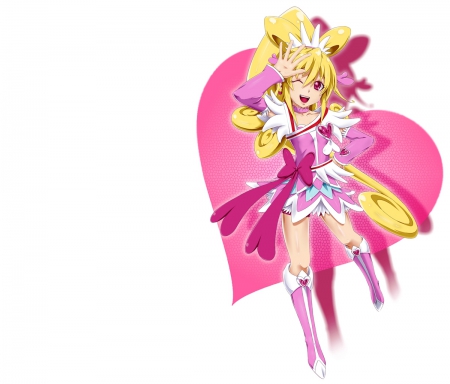 Cure Heart - nice, female, hot, blond, pretty cure, anime girl, precure, cure heart, blond hair, pretty, blonde hair, anime, cute, sexy, girl, magical girl, long hair, gown, lovely, pink, sweet, dress, blonde