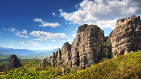 valley of the monasteries in greece - sky, valley, monasteries, cliffs