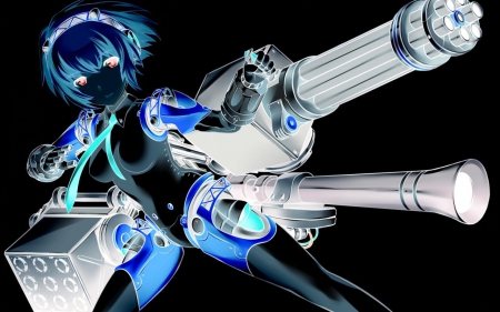 Inverted Mecha Girl - inverted colors, girl, guns, mecha