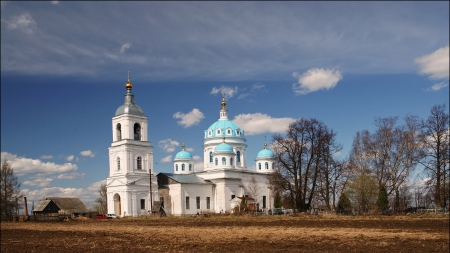 lovely country orthodox church - domes, orthodox, rural, church