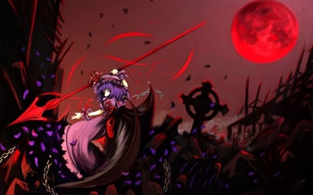 Remilia Scarlet - red, touhou, remilia scarlet, moon, anime, girl, night, manga