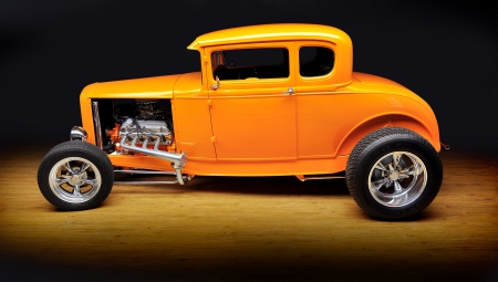 Classic Hotrod - yelow, hotrod, coupe, motor