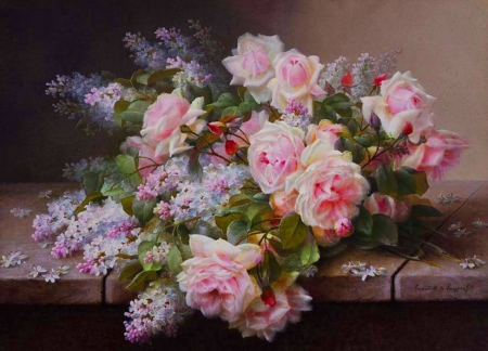 Floral Painting - painting, still life, flower, pink