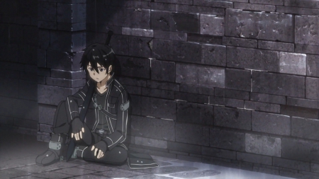 Kirito - hot, emotional, black, sao, blade, black hair, kirigaya kazuto, kazuto kirigaya, cool, suit, anime, sword, sword art online, short hair, handsome, male, sexy, kirigaya, warrior, sad, kirito, sorrow, boy, weapon, beater, serious, black eyes, guy, kazuto