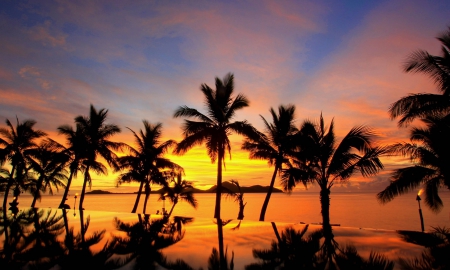 Sunset over Fiji - pacific, fiji, beach, evening, island, french, polynesia, reflection, sand, swimming, exotic, paradise, sky, south, sea, orange, ocean, islands, sunset, tropical, pool, dusk