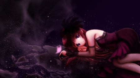 Sadness - female, hot, emotional, anime girl, laying, anime, cute, maiden, lady, sexy, lying, girl, sad, gown, lay, sorrow, hd, serious, dress