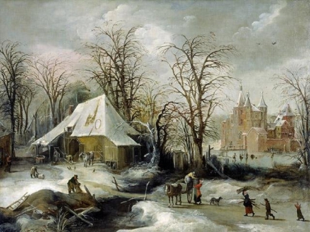 Winter Time - winter, painting, cold, snow