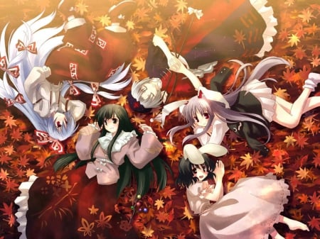 autumn resting - cute, nice, frends, touhou