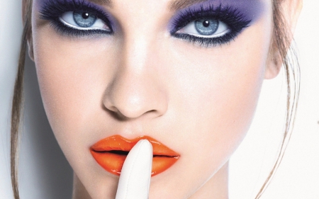 Barbara Palvin - woman, beauty, girl, blue eyes, make-up, model, purple, orange, barbara palvin