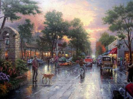 Shopping - painting, street, shopping, town