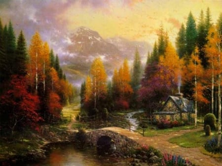 Autumn - Trees, Cottage, Autumn, Colourful