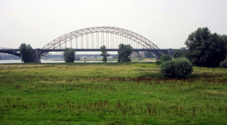 Bridge over the river Waal - bridges, nature, photography, grass, field, architecture, bridge