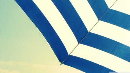 Sun Umbrella - white, sky, beach, striped, blue, umbrella, sun umbrella