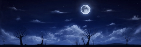 OCTOBER NIGHT - MOON, CLOUDS, SKY, TREES, NIGHT, STARS