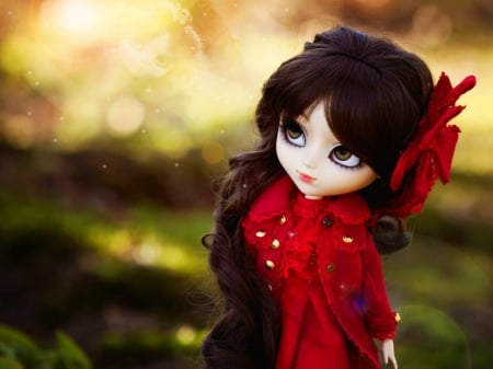 Doll - face, girls, red, doll, toy